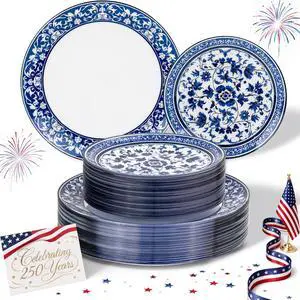 60pcs Blue Plastic Plates Set - Floral Blue & White Porcelain Design, 10.25" Dinner & 7.5" Dessert Plates Disposable for 4th ofJuly & Wedding (Dishwasher Safe, Art Style) 60pcs Blue Plastic Plates Set - Floral Blue & White Porcelain Design, 10.25" Dinner & 7.5" Dessert Plates Disposable for 4th ofJuly & Wedding (Dishwasher Safe, Art Style)