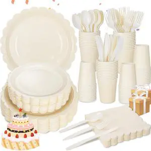 350 Pcs Ivory Paper Plates and Napkins 50 Guest Cream Party Supplies Include Ivory Scalloped Disposable Paper Plates Cocktail Napkins Cups Spoons Forks Knives for Baby Shower,Birthday 350 Pcs Ivory Paper Plates and Napkins 50 Guest Cream Party Supplies Include Ivory Scalloped Disposable Paper Plates Cocktail Napkins Cups Spoons Forks Knives for Baby Shower,Birthday