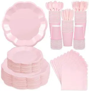 350 Pcs Pink Paper Plates and Napkins Set Include 9" Dinner Plates, 7" Dessert Plate Disposable Scalloped Tableware Serve 50 Guest for Wedding Baby Bridal Shower Birthday 350 Pcs Pink Paper Plates and Napkins Set Include 9" Dinner Plates, 7" Dessert Plate Disposable Scalloped Tableware Serve 50 Guest for Wedding Baby Bridal Shower Birthday
