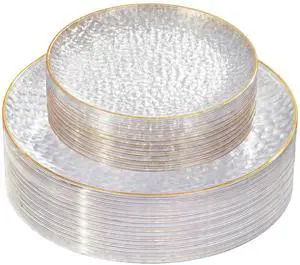 60Pcs Clear Plastic Plates,Clear Disposable Plates With Gold Rim,Heavy-duty Gold Plates,Hammered Party Plates Include 30Clear Dessert-Platos,30Dinner-Platos for Wedding, Party 60Pcs Clear Plastic Plates,Clear Disposable Plates With Gold Rim,Heavy-duty Gold Plates,Hammered Party Plates Include 30Clear Dessert-Platos,30Dinner-Platos for Wedding, Party