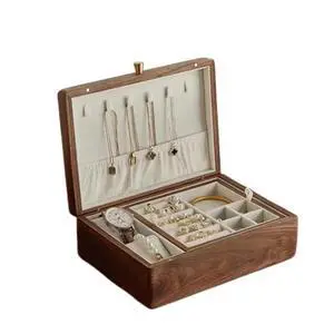 2 Layer Solid Black Walnut Wooden Jewelry Box for Women Wood Vintage Organizer for Men Earrings Rings Necklaces Bracelet Watch Storage 2 Layer Solid Black Walnut Wooden Jewelry Box for Women Wood Vintage Organizer for Men Earrings Rings Necklaces Bracelet Watch Storage