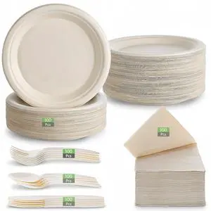 500Pcs Compostable Paper Plates Set Party Supplies Severs 100 Guests Disposable Party Plates Heavy-duty Utensil Disposable Party Plate Fork Knives Spoon Napkin Dinnerware for Birthday Wedding Camping 500Pcs Compostable Paper Plates Set Party Supplies Severs 100 Guests Disposable Party Plates Heavy-duty Utensil Disposable Party Plate Fork Knives Spoon Napkin Dinnerware for Birthday Wedding Camping