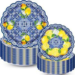 100 Pack Capri Lemon Paper Plates Set 9 in 7 in Blue Tiles Yellow Lemon Plates Disposable Italian Amalfi Coast Party Decorations for Birthday Wedding Engagement Party Supplies, Serve 50 Guest 100 Pack Capri Lemon Paper Plates Set 9 in 7 in Blue Tiles Yellow Lemon Plates Disposable Italian Amalfi Coast Party Decorations for Birthday Wedding Engagement Party Supplies, Serve 50 Guest