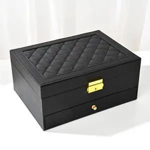 Jewelry Box for Women Girl Wife - Large PU Leather Jewelry Organizer Storage Case with Two Layers Display for Earrings Bracelets Rings Watches Mothers Day Gifts (Black) Jewelry Box for Women Girl Wife - Large PU Leather Jewelry Organizer Storage Case with Two Layers Display for Earrings Bracelets Rings Watches Mothers Day Gifts (Black)
