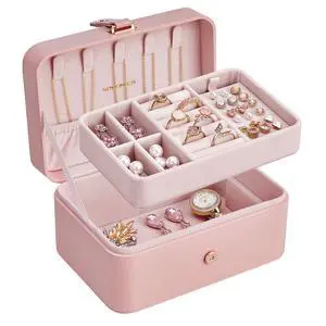 GISELLA Collection - Travel Jewelry Organizer, 2-Layer Jewelry Case Holder with Shiny Metal Hardware, Portable, Premium Velvet, for Earrings Necklaces, Jelly Pink UJBC166R01 GISELLA Collection - Travel Jewelry Organizer, 2-Layer Jewelry Case Holder with Shiny Metal Hardware, Portable, Premium Velvet, for Earrings Necklaces, Jelly Pink UJBC166R01
