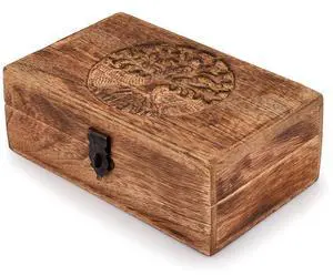 Handmade Mango Wood Tree of Life Engraving Beautifully Keepsake Box Jewellery Organiser Unique Gift Ideas for Men & Women (Flame Work Finish) Handmade Mango Wood Tree of Life Engraving Beautifully Keepsake Box Jewellery Organiser Unique Gift Ideas for Men & Women (Flame Work Finish)