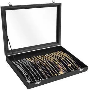Premium Necklace Organizer Box - 20 Hooks Jewelry Tray with Transparent Lid - Display Box for Necklaces, Pendants - Suitable for Women and Girls (Black) Premium Necklace Organizer Box - 20 Hooks Jewelry Tray with Transparent Lid - Display Box for Necklaces, Pendants - Suitable for Women and Girls (Black)