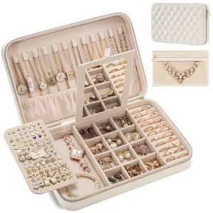 Travel Jewelry Case for Women Girls, Travel Jewelry Organizer Box with Mirror & Clear Storage Bag, Small Portable Earring Necklace Bracelet Ring Case, Birthday Valentine Gifts -Large, White Travel Jewelry Case for Women Girls, Travel Jewelry Organizer Box with Mirror & Clear Storage Bag, Small Portable Earring Necklace Bracelet Ring Case, Birthday Valentine Gifts -Large, White