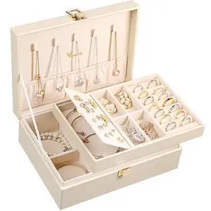 Jewelry Box Organizer for Women Girls, 2 Layer Large Men Jewelry Storage Case, PU Leather Display Jewellery Holder with Removable Tray for Necklace Earrings Rings Bracelets, Vintage Gift,Apricot Jewelry Box Organizer for Women Girls, 2 Layer Large Men Jewelry Storage Case, PU Leather Display Jewellery Holder with Removable Tray for Necklace Earrings Rings Bracelets, Vintage Gift,Apricot