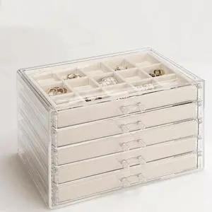 5 Drawers Clear Jewelry Box for Women and Girls, Acrylic Earring Holder Organizer Ring Holder Display Storage, Mother's Day Warm White 5 Drawers Clear Jewelry Box for Women and Girls, Acrylic Earring Holder Organizer Ring Holder Display Storage, Mother's Day Warm White