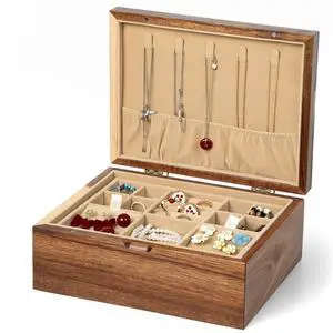 Acacia Wood Jewelry Box Organizers, Wooden Jewellery Organizer with Hinged Lids and Removable Jewelry Tray for Necklace Earring Rings and Bracelet Acacia Wood Jewelry Box Organizers, Wooden Jewellery Organizer with Hinged Lids and Removable Jewelry Tray for Necklace Earring Rings and Bracelet