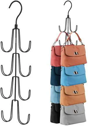 2 Pack Purse Organizer for Closet, Rotatable Purse Hanger Bag Holder, Max 16 Storage Capacity Backpack Rack, Metal Space Saving Hanger, Black 2 Pack Purse Organizer for Closet, Rotatable Purse Hanger Bag Holder, Max 16 Storage Capacity Backpack Rack, Metal Space Saving Hanger, Black