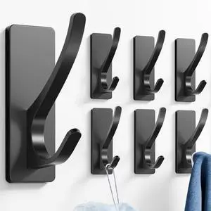Matt Black Self Adhesive Coat Hooks for Hanging: 13LB Extra Strong Stainless Wall Hook for Towel, Utensil, Backpack, Hat, Sturdy Metal Hanger for Bathroom, Kitchen, Door, 6-Pack Matt Black Self Adhesive Coat Hooks for Hanging: 13LB Extra Strong Stainless Wall Hook for Towel, Utensil, Backpack, Hat, Sturdy Metal Hanger for Bathroom, Kitchen, Door, 6-Pack