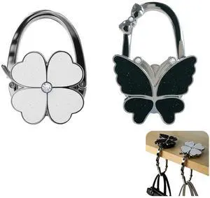 2PCS Foldable Handbag Hanger Butterfly and Four Leaf Clover Design Purse Hook for Table Hangs Almost Anywhere 2PCS Foldable Handbag Hanger Butterfly and Four Leaf Clover Design Purse Hook for Table Hangs Almost Anywhere