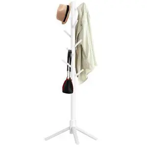 Wooden Coat Rack Stand, Freestanding Coat Rack with 8 Hooks, 3 Adjustable Size Coat Tree for Hats, Coats, Scarves bags, Coat Hanger Stand /Office/Entryway White Wooden Coat Rack Stand, Freestanding Coat Rack with 8 Hooks, 3 Adjustable Size Coat Tree for Hats, Coats, Scarves bags, Coat Hanger Stand /Office/Entryway White