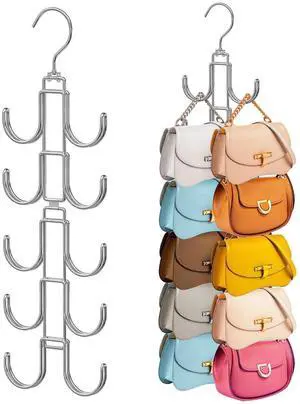 Purse Hanger for Closet, 360 Degree Purse Organizer with 10 Hooks Bag Handbag Hanger Hooks for Purse Hanging, Durable Purse Display Rack Space-Saving Bag Organizer for Women 2 Pack Purse Hanger for Closet, 360 Degree Purse Organizer with 10 Hooks Bag Handbag Hanger Hooks for Purse Hanging, Durable Purse Display Rack Space-Saving Bag Organizer for Women 2 Pack