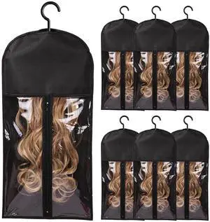 Black Wig Storage Bags with Hanger, 6PCS for Wigs&Hair Extensions Black Wig Storage Bags with Hanger, 6PCS for Wigs&Hair Extensions