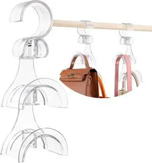 Clear Purse Hanger for Closet, 2 Pack Wardrobe Rod Vertical Hanging Handbag Organizer with 4 Holders, Keeps Bags Non-Crushed and Neatly Stored, Smooth Purse Storage Hooks, Easy Access Clear Purse Hanger for Closet, 2 Pack Wardrobe Rod Vertical Hanging Handbag Organizer with 4 Holders, Keeps Bags Non-Crushed and Neatly Stored, Smooth Purse Storage Hooks, Easy Access