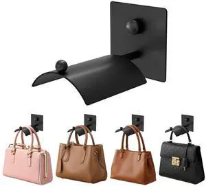 Wall Mounted Purse Organizer for Closet Arc Handbag Holder Protects Handles & Saves Space, Adhesive or Screw Mount, Purse Hanger for Bedroom, Entryway, Office & Closet Storage / Organization, Black Wall Mounted Purse Organizer for Closet Arc Handbag Holder Protects Handles & Saves Space, Adhesive or Screw Mount, Purse Hanger for Bedroom, Entryway, Office & Closet Storage / Organization, Black