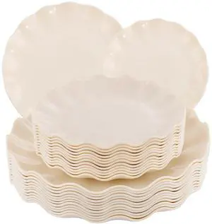 24 Pcs Plastic Plates Reusable,Unbreakable Dinner Plates, Scalloped Plastic Plates, Dishwasher Safe,Ivory Plate Sets Perfect for Parties, Birthday, Picnics, BPA Free(12Guests) 24 Pcs Plastic Plates Reusable,Unbreakable Dinner Plates, Scalloped Plastic Plates, Dishwasher Safe,Ivory Plate Sets Perfect for Parties, Birthday, Picnics, BPA Free(12Guests)