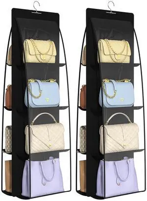 2 Packs 8 Pockets Black Handbag Hanging Purse Organizer for Closet, Purse Storage, Purse Hanger and Handbag Organizer for Space Saving 2 Packs 8 Pockets Black Handbag Hanging Purse Organizer for Closet, Purse Storage, Purse Hanger and Handbag Organizer for Space Saving