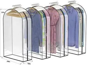 Upgraded Thickened Clear Garment Bags for Hanging Clothes 4 Packs, 10 Gusseted Clothes Hanging Storage Bags for Closet, Shirts, Coats, Dresses (32 inch) Upgraded Thickened Clear Garment Bags for Hanging Clothes 4 Packs, 10 Gusseted Clothes Hanging Storage Bags for Closet, Shirts, Coats, Dresses (32 inch)