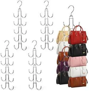 4 Pack Purse Organizer for Closet, Purse Hanger with 10 Big Hooks, 360 Degree Rotation Bag Holder for Organizer Display, Foldable Space Saving Hangers Rack for Handbag, Belt, Scarve, Tie 4 Pack Purse Organizer for Closet, Purse Hanger with 10 Big Hooks, 360 Degree Rotation Bag Holder for Organizer Display, Foldable Space Saving Hangers Rack for Handbag, Belt, Scarve, Tie