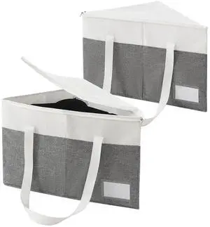 2-Pack Rigid Hanger Organizer Bags with Lid, Triangle Hanger Storage Organizers for Closet, Laundry Room, Wardrobe, Drying Rack, Dustproof Space Saving Holder, Grey & White 2-Pack Rigid Hanger Organizer Bags with Lid, Triangle Hanger Storage Organizers for Closet, Laundry Room, Wardrobe, Drying Rack, Dustproof Space Saving Holder, Grey & White