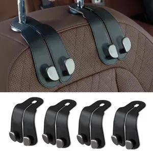 Purse Hook for Car - Universal Premium Stitched Leather and Aluminum-Magnesium Alloy Double Car Seat Back Storage Hook for Purses, Handbags, Bags (4 Pack),Black Purse Hook for Car - Universal Premium Stitched Leather and Aluminum-Magnesium Alloy Double Car Seat Back Storage Hook for Purses, Handbags, Bags (4 Pack),Black