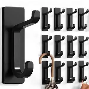 12 Pack Wall Hooks for Coat and Towel: 13LB Adhesive Door Hanger Stick on, Black 12 Pack Wall Hooks for Coat and Towel: 13LB Adhesive Door Hanger Stick on, Black