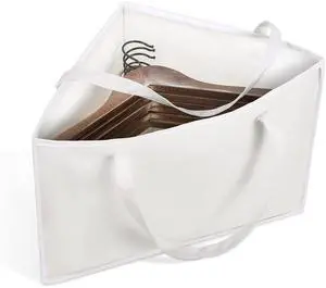 Foldable Triangle Hanger Bag with Handles, Space Saving Organisers Tidy Storage in Closets, 18" x 13" x 13.2", White, Cotton, Linen Foldable Triangle Hanger Bag with Handles, Space Saving Organisers Tidy Storage in Closets, 18" x 13" x 13.2", White, Cotton, Linen