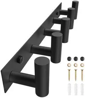Black Hat and Coat Wall Mount Rack 5 Hooks for Robes, Bags, Keys, and Towels Bathroom Towel Hanger Organizer (1 Pack) Black Hat and Coat Wall Mount Rack 5 Hooks for Robes, Bags, Keys, and Towels Bathroom Towel Hanger Organizer (1 Pack)