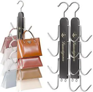 Purse Hanger, 2 Pack Purse Organizer for Closet with 16 Hooks for Heavy Bags, Sturdy Bag Storage, Rotatable Handbag Holder, Purse Rack Space Saving Backpack Hanging Closet Organizer Hangers, Black Purse Hanger, 2 Pack Purse Organizer for Closet with 16 Hooks for Heavy Bags, Sturdy Bag Storage, Rotatable Handbag Holder, Purse Rack Space Saving Backpack Hanging Closet Organizer Hangers, Black