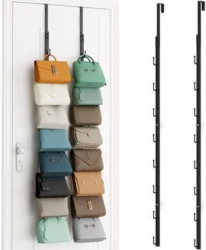 Over The Door Purse Organizer - 2 Packs Wall Mounted Purse Rack with 8 Hooks Design, Hanging Handbag Organizer Storage Holds up to 16 Bags, Bag Rack for Closet, Door (Black) Over The Door Purse Organizer - 2 Packs Wall Mounted Purse Rack with 8 Hooks Design, Hanging Handbag Organizer Storage Holds up to 16 Bags, Bag Rack for Closet, Door (Black)