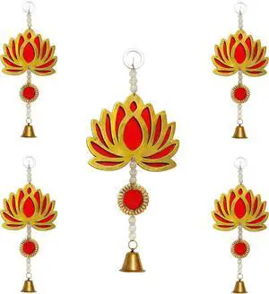 Decorative Hanging Lotus Bell Toran Traditional Wall Door Hanging with Beads and Bell Pack of 5 Ideal for Festival, Pooja Room, Home Decor & Gifting (Red) Decorative Hanging Lotus Bell Toran Traditional Wall Door Hanging with Beads and Bell Pack of 5 Ideal for Festival, Pooja Room, Home Decor & Gifting (Red)