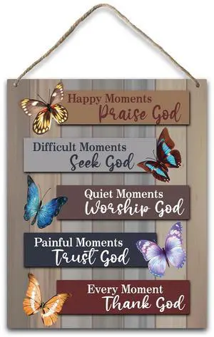 Christian Hanging Plaque With Rope, Home Wall Decor Wood Happy Moments Praise God Sign, Door Butterfly Bible Verses Sign for Study Dining Room Bedroom, Farmhouse Art Plaque Gift for Her -18 Christian Hanging Plaque With Rope, Home Wall Decor Wood Happy Moments Praise God Sign, Door Butterfly Bible Verses Sign for Study Dining Room Bedroom, Farmhouse Art Plaque Gift for Her -18