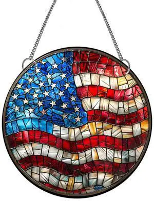 8 Inch 250th Anniversary Acrylic Suncatcher American Flag Stained Glass Window Hanging Patriotic Party Decorations Red White and Blue Ornaments for 4th of July Home Wall Art Porch Yard Decor 8 Inch 250th Anniversary Acrylic Suncatcher American Flag Stained Glass Window Hanging Patriotic Party Decorations Red White and Blue Ornaments for 4th of July Home Wall Art Porch Yard Decor
