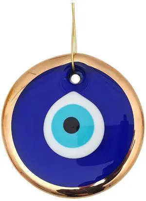 3.5" Glass Blue Evil Eye Wall Hanging Gold Ornament - Turkish Nazar Bead - Home Protection Charm - Gold Wall Decor Amulet in a Box (Medium) 3.5" Glass Blue Evil Eye Wall Hanging Gold Ornament - Turkish Nazar Bead - Home Protection Charm - Gold Wall Decor Amulet in a Box (Medium)
