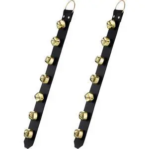 Hanging Jingle Sleigh Bells 7-Bell Dog Doorbells for Door Knob Faux Leather Belts Go Outside Dog Bells Christmas Decor and Holiday Decorations, 18.7 x 1.8 x 1 Inches(Black with Gold) Hanging Jingle Sleigh Bells 7-Bell Dog Doorbells for Door Knob Faux Leather Belts Go Outside Dog Bells Christmas Decor and Holiday Decorations, 18.7 x 1.8 x 1 Inches(Black with Gold)