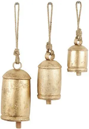 Metal Cow Bells, Meditation Bell, Set of 3, 10", 7", 5"H, Gold Metal Cow Bells, Meditation Bell, Set of 3, 10", 7", 5"H, Gold