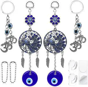 Evil Eye Car Charm Key Chain Car Hanging Accessories 4 Pack - Turkish Evil Eye Wall Decor Nazar Amulet Boncugu Peacock Hindu OM Diwali Decor Home Window Door Entryway Shrine Spiritual Ornaments Evil Eye Car Charm Key Chain Car Hanging Accessories 4 Pack - Turkish Evil Eye Wall Decor Nazar Amulet Boncugu Peacock Hindu OM Diwali Decor Home Window Door Entryway Shrine Spiritual Ornaments