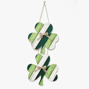 Wooden Shamrock Hanging Ornament, Striped Lucky Clover Sign Wooden Shamrock Hanging Ornament, Striped Lucky Clover Sign