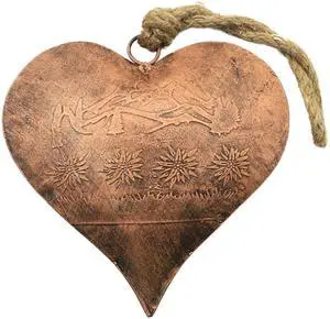 Vintage Copper Heart-Shaped Hanging Ornament Floral Engraved Metal Decor with Jute Rope, Farmhouse Art or Christmas Tree Decoration -7.5 Inches Vintage Copper Heart-Shaped Hanging Ornament Floral Engraved Metal Decor with Jute Rope, Farmhouse Art or Christmas Tree Decoration -7.5 Inches