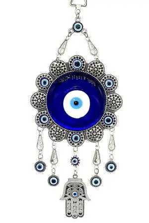 Blue Evil Eye with Hamsa Hand Protection Wall Hanging Ornament Decor Sunflower Design (with a Betterdecor Pouch)-006 Blue Evil Eye with Hamsa Hand Protection Wall Hanging Ornament Decor Sunflower Design (with a Betterdecor Pouch)-006