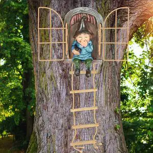 Garden Gnomes Decoration Outdoor Tree Faces Decor with Hanging Ladder for Yard, Elf Out The Door Tree Hugger Figurine Resin Garden Sculpture Ornament Whimsical Gnome Decor for Patio Yard Lawn Garden Gnomes Decoration Outdoor Tree Faces Decor with Hanging Ladder for Yard, Elf Out The Door Tree Hugger Figurine Resin Garden Sculpture Ornament Whimsical Gnome Decor for Patio Yard Lawn