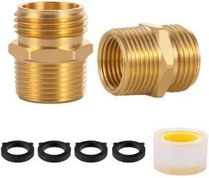 3/4" GHT male thread x 3/4" NPT male thread fitting or 1/2" NPT female thread, Solid brass garden hose fitting, adapter, industrial metal brass garden hose to tubing connection (2-pack) 3/4" GHT male thread x 3/4" NPT male thread fitting or 1/2" NPT female thread, Solid brass garden hose fitting, adapter, industrial metal brass garden hose to tubing connection (2-pack)