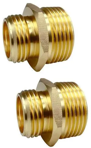 3/4 GHT Male x 1 NPT Male Connector, Brass Garden Hose Fitting, Adapter, Industrial Metal Brass Garden Hose to Pipe Fittings Connect (2 Pack) 3/4 GHT Male x 1 NPT Male Connector, Brass Garden Hose Fitting, Adapter, Industrial Metal Brass Garden Hose to Pipe Fittings Connect (2 Pack)