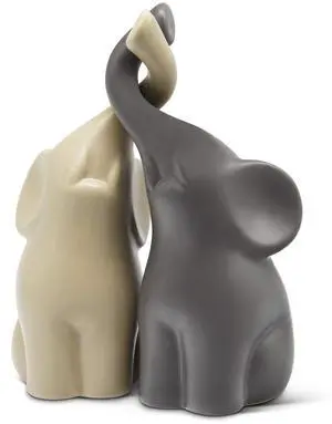 Loving Pair of Elephants in Beige & Grey - Modern Ceramic Sculpture - Figurine as a Set - Decoration Figure 6.3" high - Ornament Elephant in Love Loving Pair of Elephants in Beige & Grey - Modern Ceramic Sculpture - Figurine as a Set - Decoration Figure 6.3" high - Ornament Elephant in Love