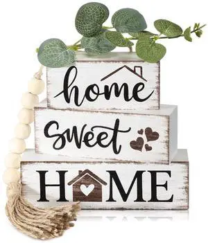 5 Pcs Farmhouse Wooden Table Decor Rustic Tiered Tray Decor Neutral Block Sign Centerpiece with Bead Garland Faux Eucalyptus Leaves for Home Sweet Kitchen Entryway Living Room Shelves 5 Pcs Farmhouse Wooden Table Decor Rustic Tiered Tray Decor Neutral Block Sign Centerpiece with Bead Garland Faux Eucalyptus Leaves for Home Sweet Kitchen Entryway Living Room Shelves
