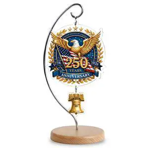 USA 250th Anniversary Tabletop Decor with Wooden Stand, American Patriotic Home Decor, Liberty Bell Ornament, 250 Anniversary USA Merchandise, Independence Day Desk Decoration, Gift for US Citizens USA 250th Anniversary Tabletop Decor with Wooden Stand, American Patriotic Home Decor, Liberty Bell Ornament, 250 Anniversary USA Merchandise, Independence Day Desk Decoration, Gift for US Citizens